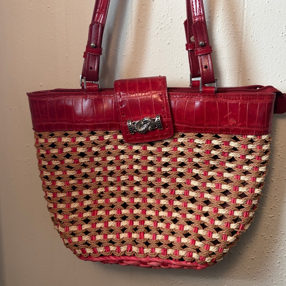 Brighton Red and Tan Woven Shoulder Bag